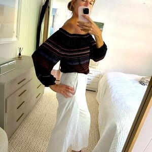 Off the shoulder silk striped top